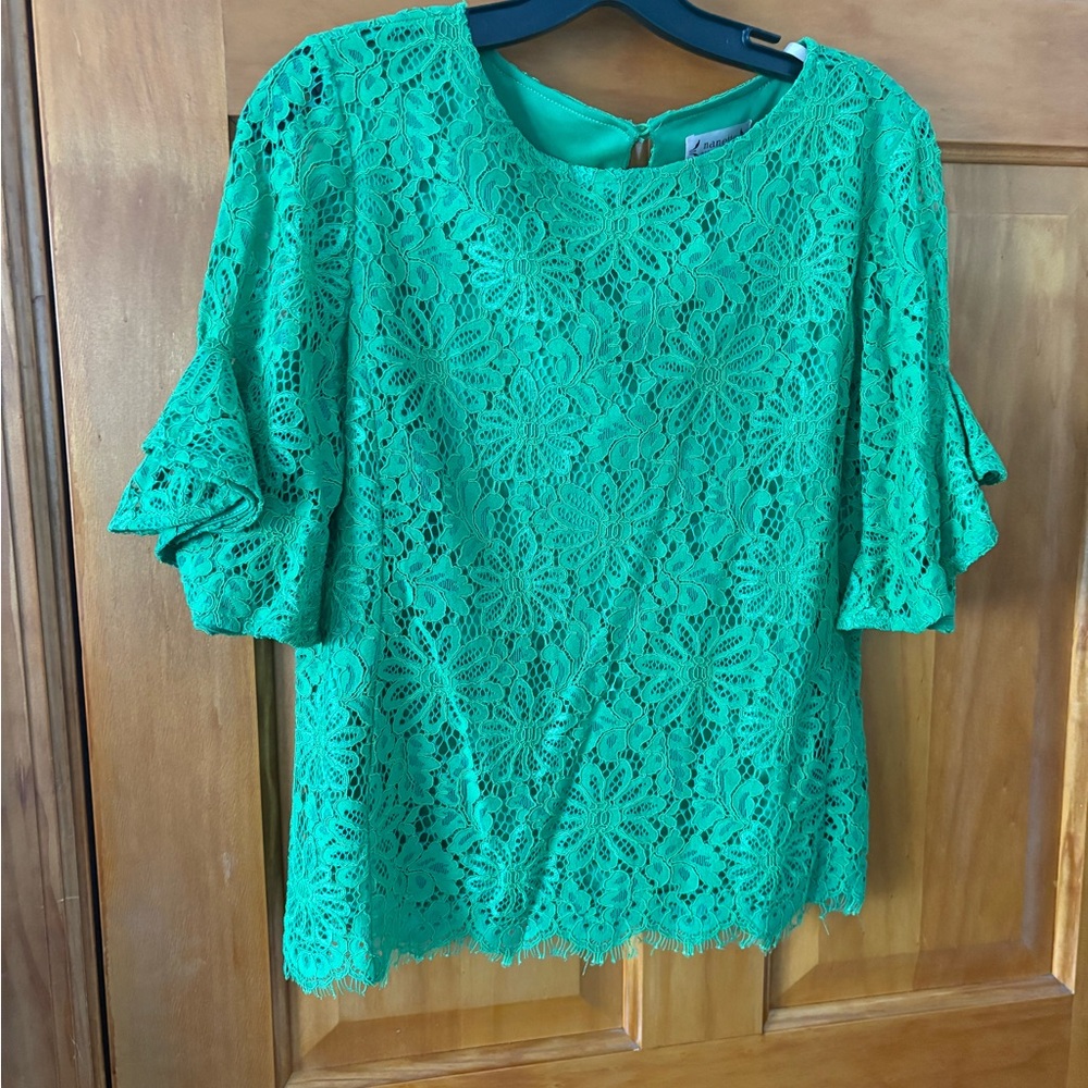 Nanette Lepore Vibrant Green Lace Blouse